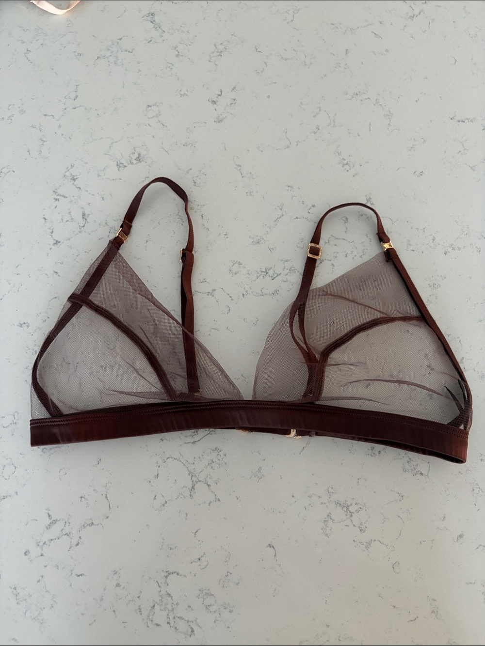 Honey Birdette Sheer Triangle Bralette in Brown Large